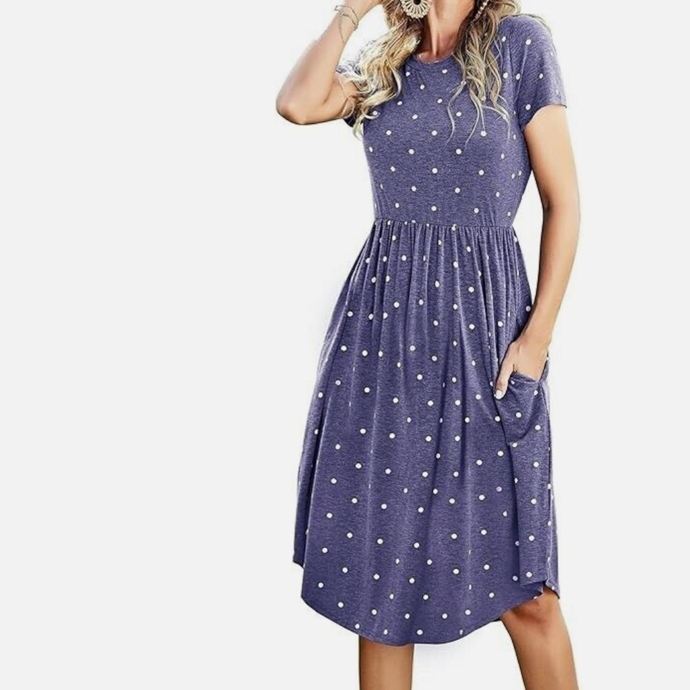 Simier Fariry Women's 1X  Comfy Midi
Casual Dress with Pockets Polka Dot Dress